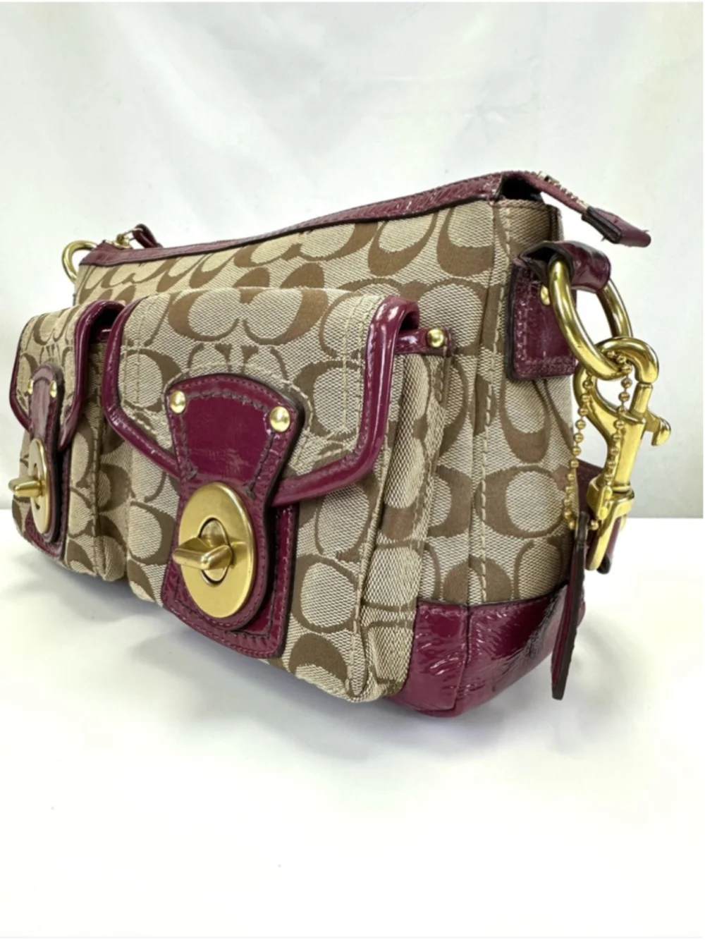 Coach 65th Anniversary Legacy Signature Double Turnlock Bag Plum G0826 F12869